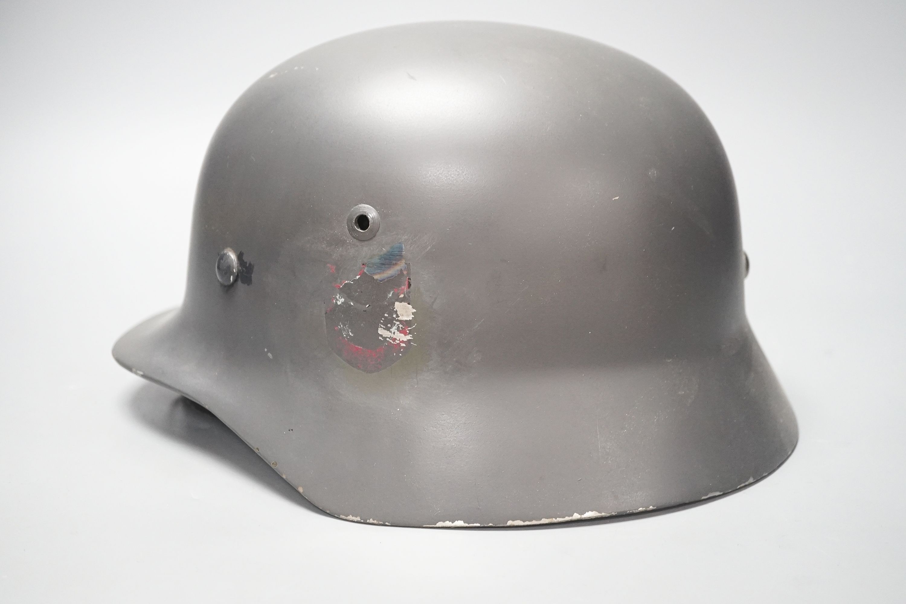 A replica WWII German steel helmet